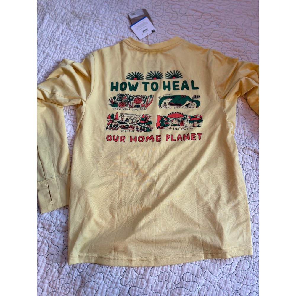 Patagonia Kids Capilene Cool Long Sleeve Yellow Shirt Size Medium - Picture 4 of 5